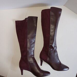 *New - WOB - Alfani HAKUU Burgundy Leather & Suede Knee-High Boots - Size 7.5M